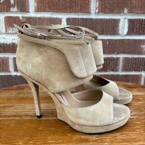 Yves Saint Laurent Womens Ankle Cuff Stiletto Heels Beige Suede Sz 7 EU 37 C YSL